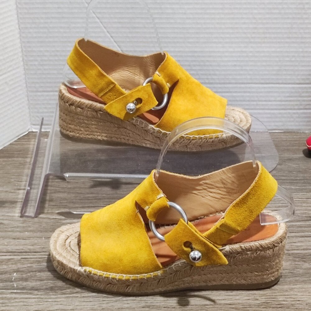 rag & bone Arc Espadrille Wedge Sz 6 Yellow Suede Peep Toe Summer Sandals